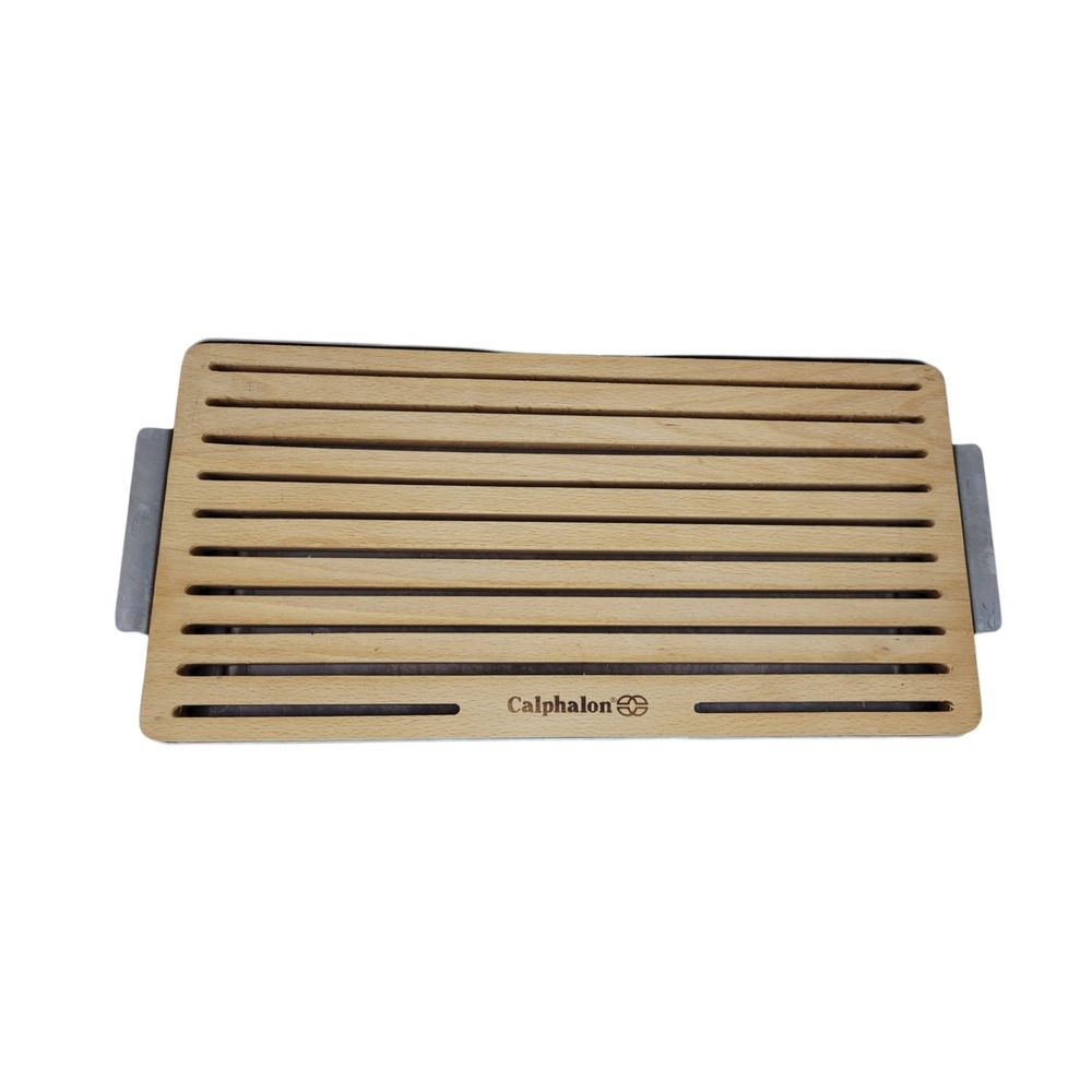 Calphalon Wood Bread Cutting Board with Metal Crumb Tray Slotted 19 Inch